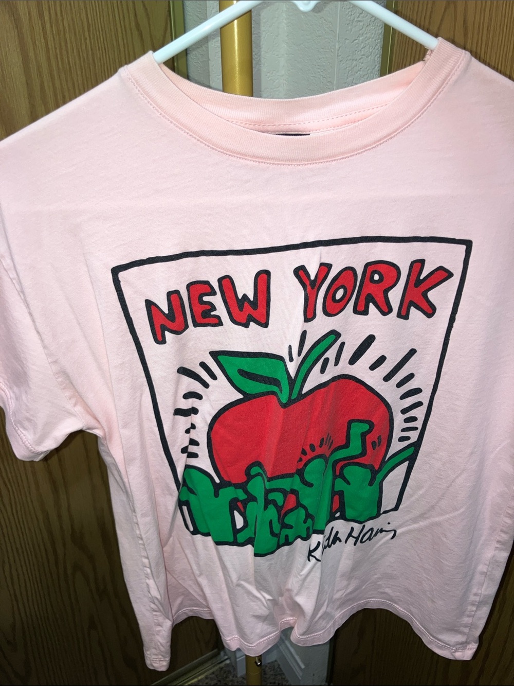 Pink Graphic Tee with New York Apple Print